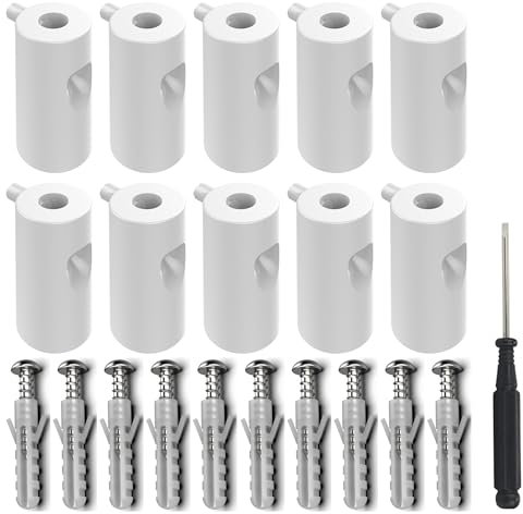 OASHISU 10 PZ Decentratore da Soffitto per Cavi Elettrici con fermo, [BIANCO, ABS] Decentratore a Soffitto, Decentratore Cavo Elettrico, Decentratore Lampadario, Gancio da Soffitto o Parete, Fermacavo