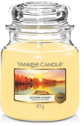 Yankee Candle Autumn Sunset Duftkerze, Glas, Gelb, 10.7 cm Mittel