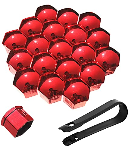 Bseical Radschraubenkappen 20 Stücke, 17mm 19mm 21mm Radschrauben Radbolzen Radmuttern Kappen mit Radmutternschlüssel, für Alle Autos (Rot, 21mm)