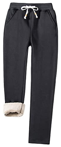 TACVASEN Women's Fleeced Lined Joggers Winter Trousers Sherpa Sweatpants Warm Tracksuit Bottoms with Pockets Black S