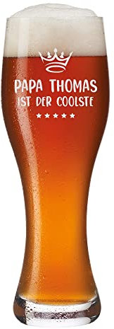 Leonardo Bierglas mit Gravur Vatertagsgeschenke für Papa - 0,5 L Weizenbierglas mit Name - Geschenk personalisiert - Geburtstagsgeschenk für Männer - Papa ist der coolste