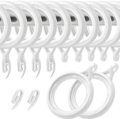 WCIC Confezione da 48 anelli e ganci per tende, in plastica, colore bianco, 40 mm, con ganci per tende
