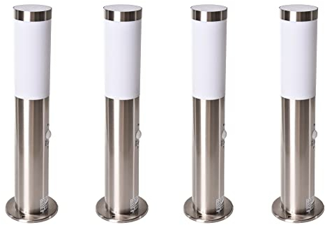 Novatool 4x Wegeleuchte I 45 cm I mit Bewegungsmelder I Edelstahl I IP44 I E27 Sockel I Wegebeleuchtung aussen Aussenleuchten Garten Standleuchte Terassenleuchte Gartenleuchte stehend
