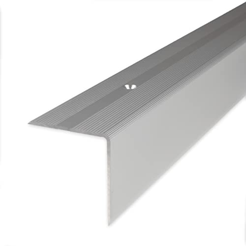 PROVISTON | Treppenkante | Aluminium eloxiert | Silber | Breite 40 mm | Höhe 42 mm | Länge 1000 mm | Gebohrt | Treppenkantenprofil | Treppenwinkel | Winkelprofil | Kombiwinkel | 1 Stück