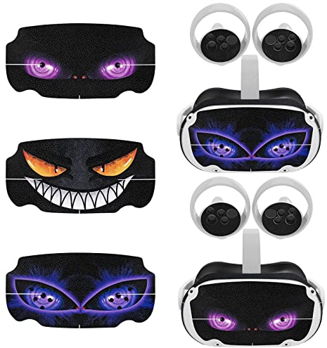 Geekria VR Headset & Controller Handle Skin Compatible with Meta Quest 2 Protective Cover, Protective Durable Scratch Resistant Quest 2 Sticker Purple Eyes