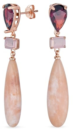 Unico Geometrico Lineare Terroso Quarzo Rosa Allungato Piatto A Goccia Rettangolo Multi Forma Brown CZ & 3 Multi-Tier Natural Gemstone Party Orecchini Pendenti Per Le Donne In Oro Rosa Placcato