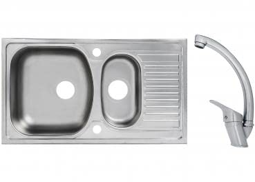 Edelstahlspüle Einbauspüle Set Eckspüle 78 x 44 cm 1,5 Becken inklusive Mega Armatur Becken Spülbecken Spüle Küchenspüle Rechteckig aus Edelstahl