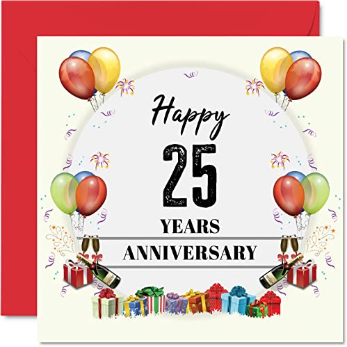 Stuff4 Karte zum 25. Jahrestag für Ehemann und Ehefrau, Party-Luftballons, Glückwunschkarte zum 25. Hochzeitstag, Karte für Partner, 145 mm Grußkarten, Jubiläen