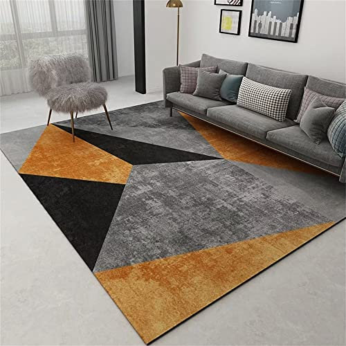 RUGMRZ Teppich Bad Auslegware Nicht verformt grau, orange, schwarz, geometrisches Muster, zeitgenössisch, anpassbar Flur 170 x 240 cm