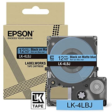 Epson LabelWorks[Matte Blue/Black 12mm LK-4LBJ]tape compatible with LW-C410 and LW-C615
