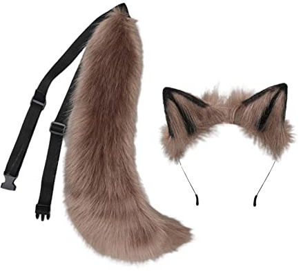 Amagogo Wolf Ears Tail, Cosplay-Kostüm, Anzug, Haarschmuck, Stirnband, Dekoration, Kopfschmuck, weich, Haarreif für Requisiten, Festivals, Tanz, Khaki