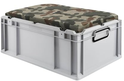 PROREGAL Eurobox NextGen Seat Box Camouflage | HxBxT 26,5x40x60cm | 44 Liter | Griffe geschlossen | Eurobehälter, Sitzbox, Transportbox, Transportbehälter, Stapelbehälter