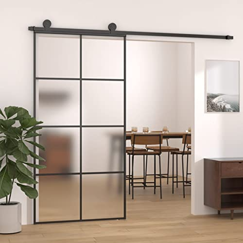 Keketa Porta scorrevole in vetro, porta scorrevole in vetro, porta scorrevole con fermaporta per porte scorrevoli, porte interne, pareti divisorie 102,5 x 205 cm, vetro temperato opaco e alluminio