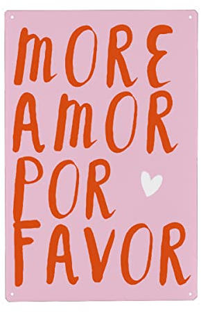 artboxONE Metall-Poster 20x30 cm Typografie More Amor por Favor - red von Künstler OHKIMIKO