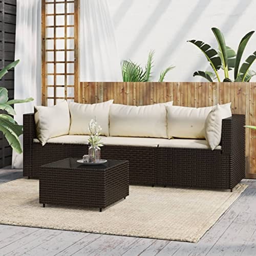 Yolola Poly-Rattan 3-Sitzer Balkonsofa mit Tisch | Balkonmöbel Kleiner Balkon | Gartensofa Set | Rattan Garten-Lounge-Möbel Set perfekt für kleine Balkons Braun