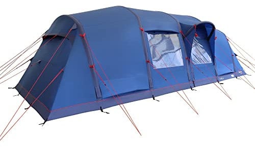 Berghaus Air 800 Nightfall Tent 8 Man with Darkened Bedrooms, Living Area, 8 Man, Inflatable, Easy to Pitch, Tunnel, Sewn In Groundsheet, Large and Spacious, Family Camping, Festivals, 6000 HH, Blue