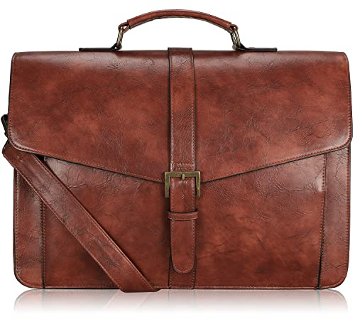 Estarer Herren-Aktentasche aus PU-Leder, große Laptop-Umhängetasche, Kuriertasche, Schultertasche für Arbeit, Büro, Weihnachtsgeschenk für Ihn, 39 cm, Braun, 39,6 cm, Langlebigkeit. Verarbeitung
