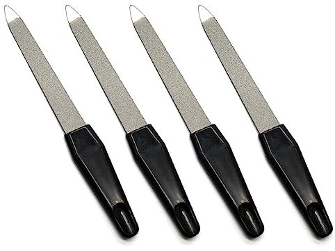 Jitnga Juego De 4 Limas De Uñas De Metal Para Pulir Uñas, Juego De Limas De Bolsillo Para El Cuidado De Las Uñas Con Accesorios De Mango Largo, Manicura Y Pedicura, Resistente Al Desgaste (Negro)