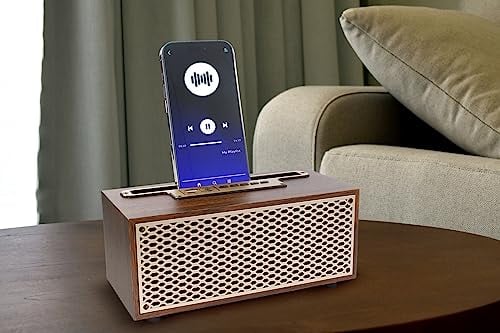 Eaxus® XM-5H Premium Bluetooth Lautsprecher in edler Vintage Holz-Optik - Wohnzimmer Bluetooth Box mit Radio, microSD-Slot & Freisprechfunktion