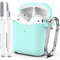 R-fun compatibile con AirPods 2 generazione 2019 Custodia, 1 gen 2016 Custodia con kit di pulizia e portachiavi, morbida custodia protettiva in silicone per Apple AirPods,Azzurro