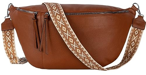 Bauchtasche Umhängetasche Crossbody-Bag Hüfttasche Kunstleder Italy-Design (Brown)