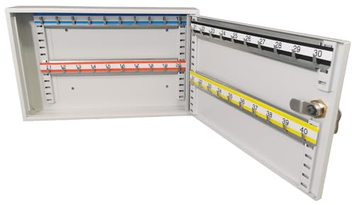 LEOMAR Schlüsselschrank, Schlüsselkasten mit 40 Haken, Schlüsselbox aus Stahlblech, mit Verstellbaren Hakenleisten, Organizer zur Wandbefestigung, Abschließbar, mit Montagematerial, 6 x 20 x 22 cm