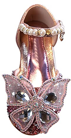 Prinzessin Schuhe Mädchen ELSA Glitzer Sandalen Hochzeit Party Bowknot Kleid Schuhe mit Perlen und Strasssteinen Besetzt Schöne Kinderschuhe Festschuhe Ballettschuhe Mädchen Lederschuhe