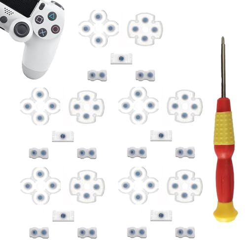 5 Sets Silicone Conductive Rubber Pads Replacement for Playstation 4 PS4 Controller Parts for JDM-020 Dualshock 4 L1 R1 L2 R2 Adhesive Button Changing Keypad Repair Replacement Part Tool Kit (020)