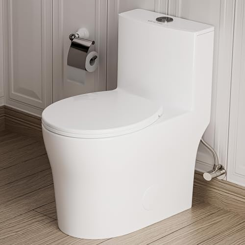 KE KING - Inodoro compacto de una pieza, silencioso, doble y potente para baño pequeño, inodoro que ahorra espacio con asiento de inodoro de cierre suave, inodoro de 12 pulgadas