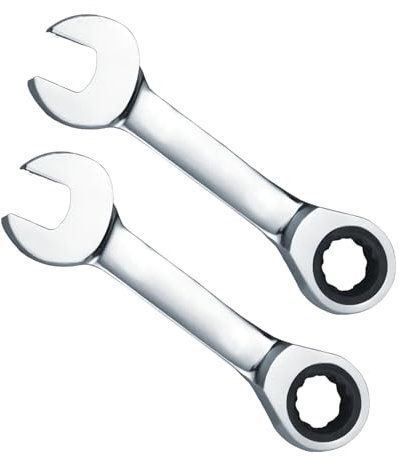 Aoktorkit 2 Pcs Short Ratchet Spanner 16 mm, Stubby Combination Ratcheting Wrench, Professional Chrome Vanadium Steel Mini Small Ratcheting Ring Spanner for Repair Bicycle Home Metric Tool