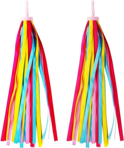 Ruban Velo Enfant 1 Paire Enfants Poignee Vélo Banderole Rubans Couleur Decoratif Scooter Accessoires Adaptés aux Vélos, Scooters et Tricycles pour Enfants (Jaune-Rose)