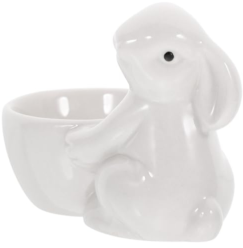 Alipis Ceramic Easter Egg Cups Rabbit Statue Egg Holder Porcelain Easter Egg Display Stand for Hard Boiled Eggs Breakfast Table Mini Air Plant Pot Sauce Dish Bowl White