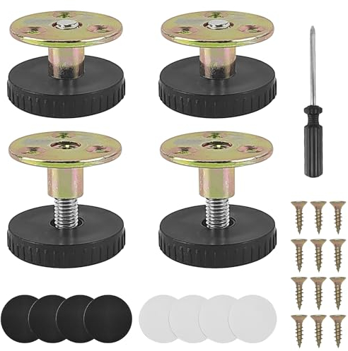 Qinglee 4 Stück Möbelfüße Verstellbar Set, 27-40 mm Füße für Möbel Selbstklebend, Kohlenstoffstahl Stellfüße mit Schwammdichtung, Bett Zubehör, für Betten, Tische und Schränke