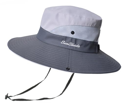 GLSAYZU Gipfelfreund Sonnenhut Damen, Sonnenhut Damen Faltbar Uv Schutz, Gipfelfreund Sonnenhut Pferdeschwanz (DE/NL/SE/PL, Alphanumerisch, Einheitsgröße, Gray2)