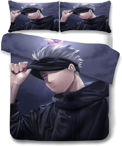 DOTERO 3D-Animation Jujutsu Kaisen Bettwäsche 135x200cm-Bettbezug Set Atmungsaktive Mikrofaser Für Schlafzimmer,Kinder Bettwäsche mit Kissenbezügen (1,135x200cm+50x75cmx1)