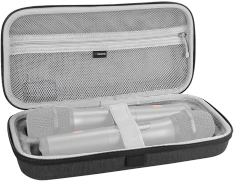 Geekria for Creators Wireless Microphone Case, Hard Shell Dual Mic Carrying Case, Travel Protective Bag with Receiver, Batteries Storage Compatible with JBL, Bietrun SY-WXM-2 (Dark Gray)
