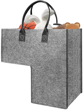 IHAYNER Treppenkorb Stufenkorb Filz mit Kunstleder Griffen L-Form Treppenkörbe Große Faltbar Treppen Organizer Korb Organizer für Schuhe, Bücher und mehr (1,Grau)