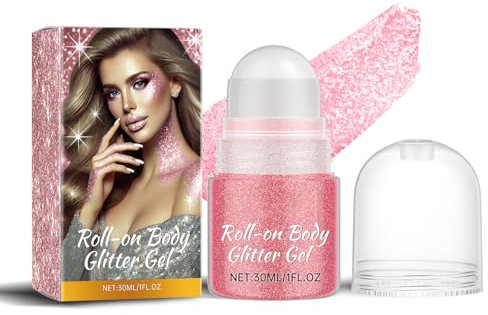 Roll-on Body Glitter Gel, Purpurina Cara Festival Gel, Glitter Face Paint Holographic Hair Glitter Gel, Purpurina Brillante para Cosméticos, Pelo, Labios, Uñas, Fiesta (Rosa)