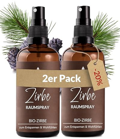 Heldengrün® Zirbenspray Alpenzirbe [ECHTES ZIRBENÖL] Dermatologisch getestet - Zirbenöl Spray - Holzig & frisch - Kissenspray & Raumspray Tannenduft - Zirbelkiefer aus Österreich - 2 x 100 ml