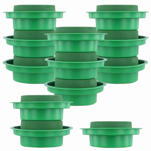 FUNSUEI 12 Stück 8 x 4 cm Blumensteckschaum Rund mit Schale, Grün Nasssteckschaum Steckmasse, Steckschwamm Steckschaum für Blumengestecke