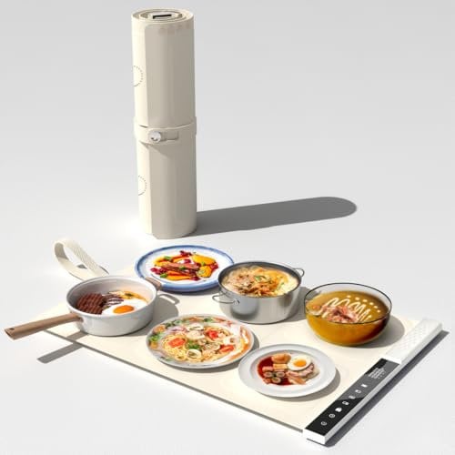 Plaque de Maintien au Chaud pour Plats - Bol Chauffant avec 3 Zones - Température réglable Individuellement - Chauffe-Plat Pliable pour Buffet de fête (Blanc)