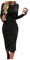 GORGLITTER Women's Twist Front Split Thigh Midi Dresses Crewneck Long Sleeve Bodycon Dress Black M