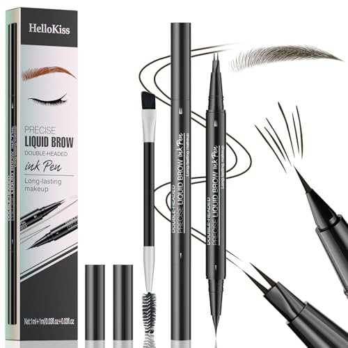 Magic Eyebrow Pencil, 3D Microblading Eyebrow Pen, Dual-ended Brow Pen with 2 Micro-Fork-Tip & Spoolie Brush, Waterproof Smudgeproof Eye Brow Pencils Creates Natural Hair-Like Brows (Black Brown)