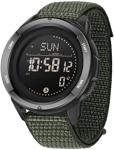 Kompass Digitale Militär Uhr für Herren Damen Nylon Armbanduhren mit Metronom Schrittzähler Duale Zeitzone Timer Stoppuhr 5ATM wasserdichte Digitaluhren