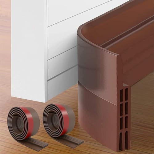 2 Pack Draft Excluder for Doors,Self Adhesive Draught Excluder Door,Under Door Sweep Weather Stripping Soundproof Rubber Bottom Seal Strip,2 W x 39 L (Brown)