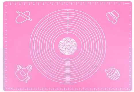 Backmatte Silikon Backmatte Backunterlage Silikon Baking Mat 50 x 40 cm Antihafte Silikonmatte Backen Rutschfeste Silikon Teigmatte Silikonbackmatte Backmatten für Fondant Gebäck Pizza Matte Rosa