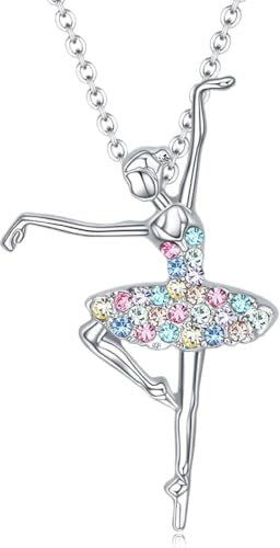 Tanzende Ballerina Anhänger Halskette 925 Sterling Silber,Halskette mit Anhänger in Silber,Ballerina Tänzerin tanzen Ballett Anhänger Halskette Charme Überraschung Schmuck Geschenk zum Mädchen