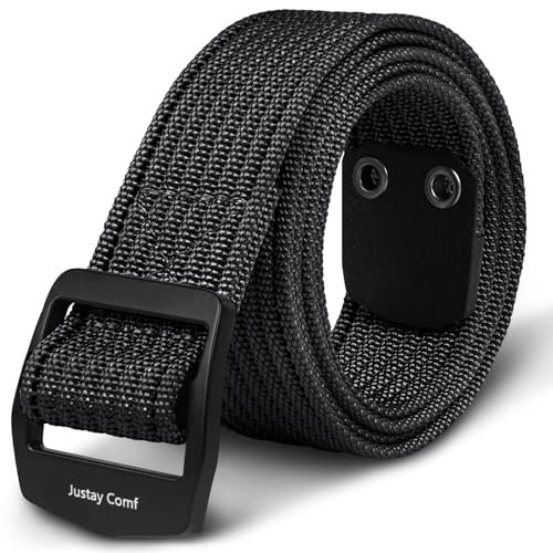 Justay Comf Herren Gürtel Metall Schnalle Nylon Atmungsaktiver Canvas Gürtel Verstellbar Länge 125 cm, Breite 3,8 cm Geschenk für Herren