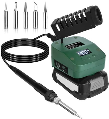 GZYZ Lötkolben Set kompatibel mit Bosch Home Garden PBA 18V Battery, Cordless Tragbarer Lötkolben mit Unterspannungsschutz,USB- und Typ-C,Temperaturbereich 180–480°C für DIY,Elektroarbeiten(Ohne Akku)