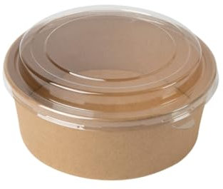 AC ALL CATERING Tazón desechable de Ensalada y Sopa marrón kraft Redondo 1100 ml con tapa PET